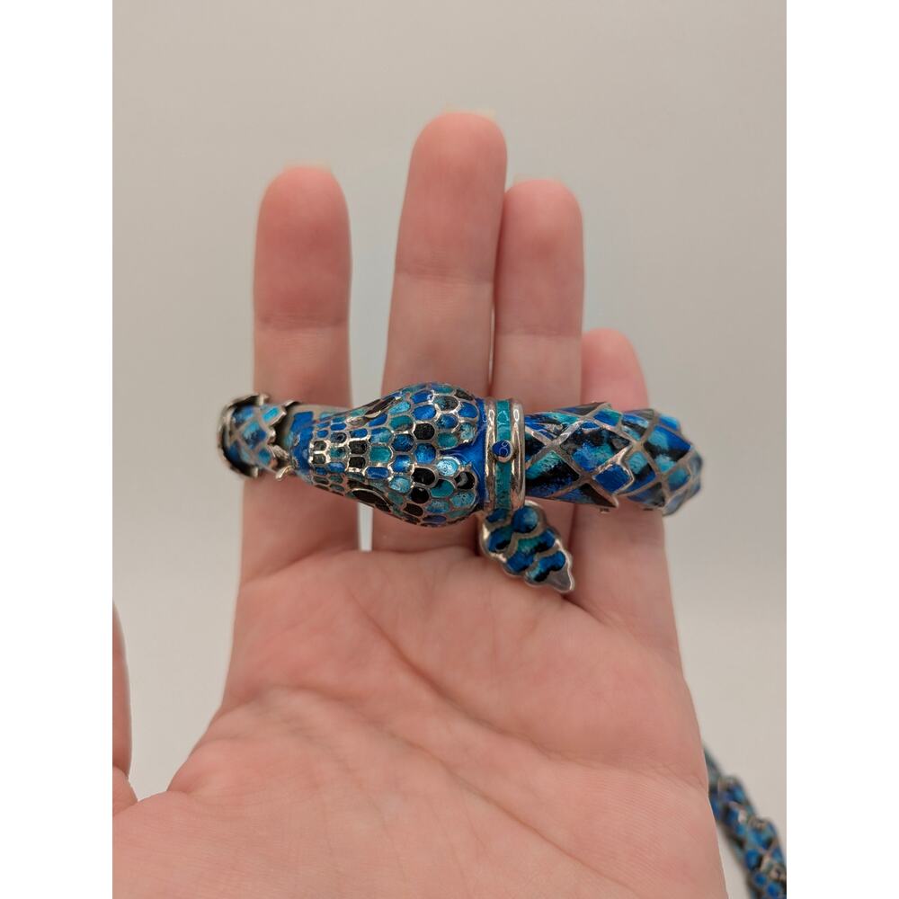 Margot de Taxco/Jeronimo Fuentes Sterling Blue Enamel Snake Necklace & Bracelet - Picture 2 of 12